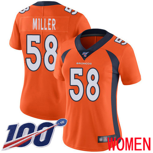 Women Denver Broncos #58 Von Miller Orange Team Color Vapor Untouchable Limited Player 100th Season Football NFL Jersey